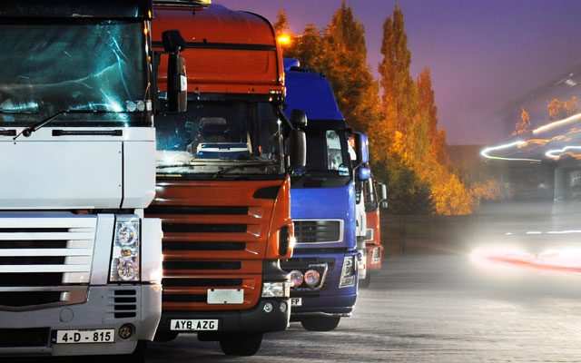 Lorries at a truck stop in the UK.