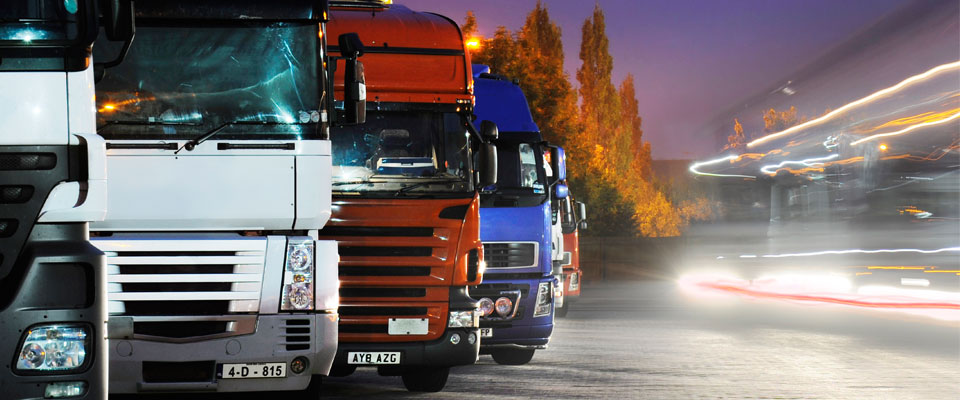 Lorries at a truck stop in the UK.